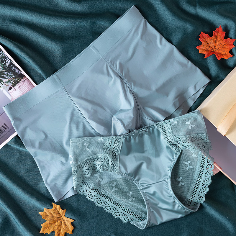 夏季透气冰丝无痕情侣内裤一男一女蕾丝性感纯欲轻奢短裤内衣套装,女士内衣/男士内衣/家居服,女三角裤,淘宝优惠券,粉丝福利购,淘宝优惠卷