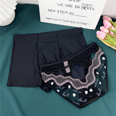 2025春夏新款冰丝刺绣情侣内裤一男一女性感夫妻款内衣低腰蕾丝