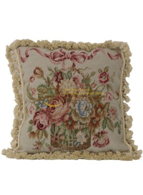 收藏绒绣抱枕艺术needlepoint民族编织抱枕重磅工艺乡村高密度