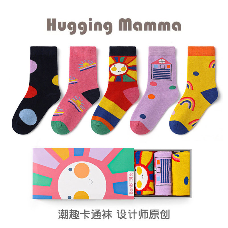 男女童潮袜中筒袜无骨透气稀释排汗透气学生袜大码卡通袜子秋冬