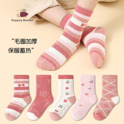 拥抱妈妈卡通毛圈袜秋冬加绒加厚