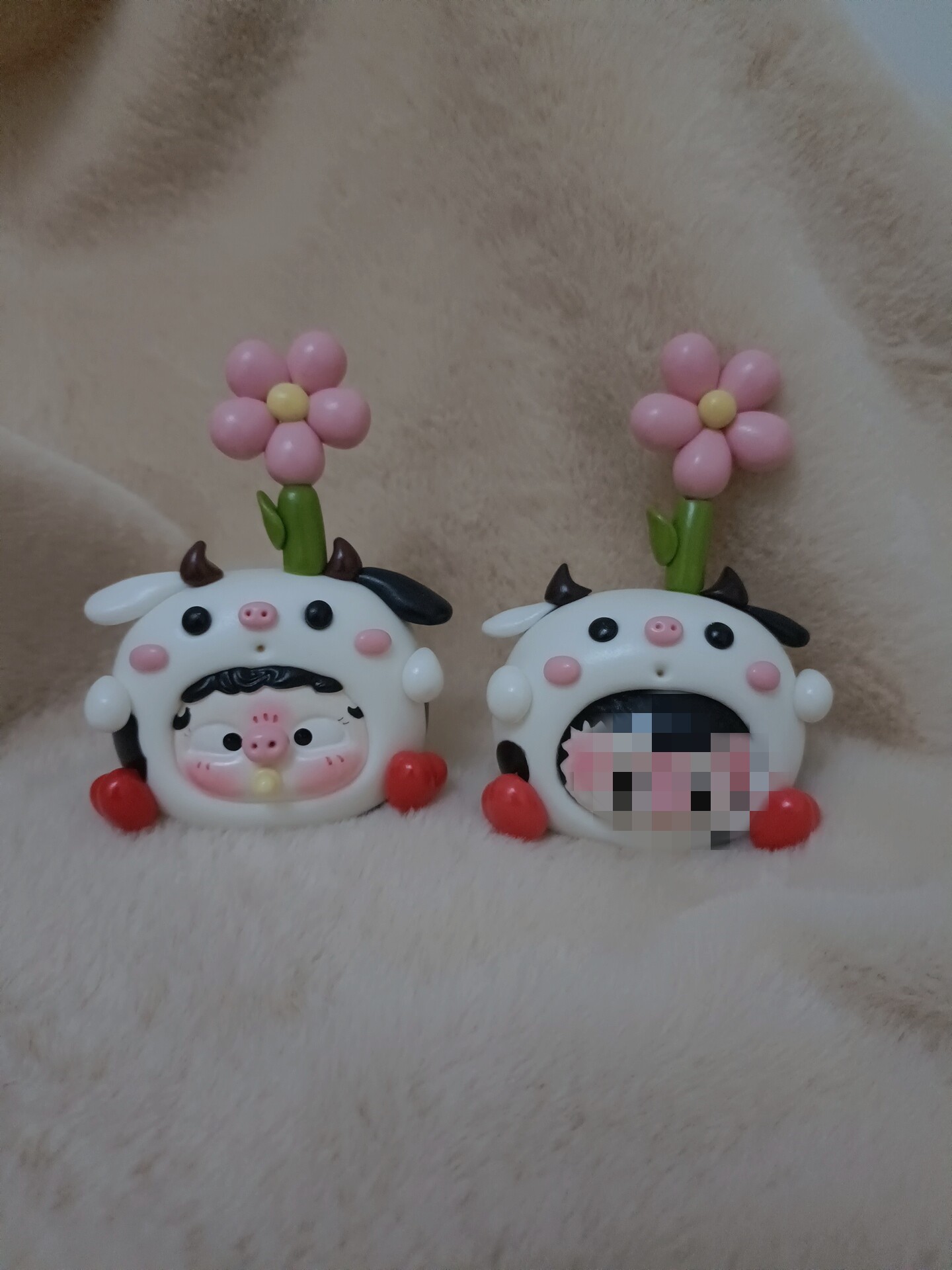 树脂黏土小奶牛小花摆件黑白色ins可爱有质感可长期保存