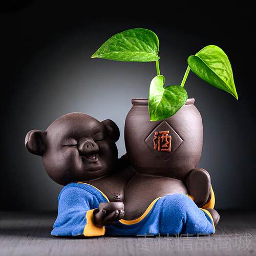 正品容创意花器花插盆花瓷瓶绿萝小和尚家居装饰品摆件茶桌陶水培