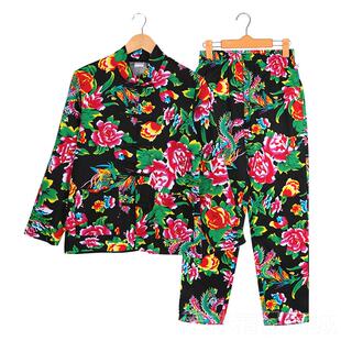 族套装 正品 长裤 长袖 男女士聚搞笑民族舞台表薄 民风大花布纯会棉款