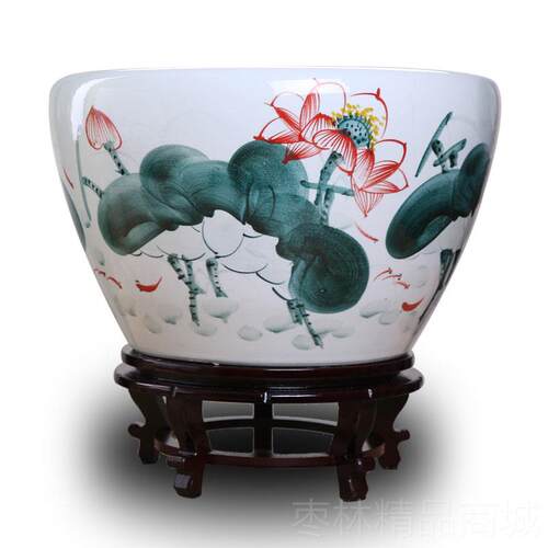 正品景德镇陶器养金缸创意大特小号鱼乌龟缸瓷水族箱养睡莲花盆荷