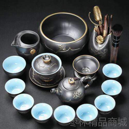 正品正用佳源复端古茶具礼盒装送礼办公室用高商浮雕黑套陶茶壶茶