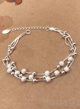 正品999纯银手链女ins众计设2小礼022年新款手镯女生生日物冷淡风