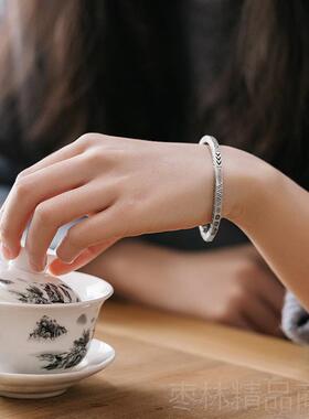 正品9士99森纯银礼系复古手镯男女款潮情侣民族风龙年物男生足银