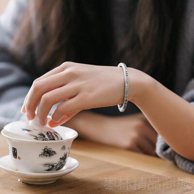 正品9士99森纯银礼系复古手镯男女款潮情侣民族风龙年物男生足银