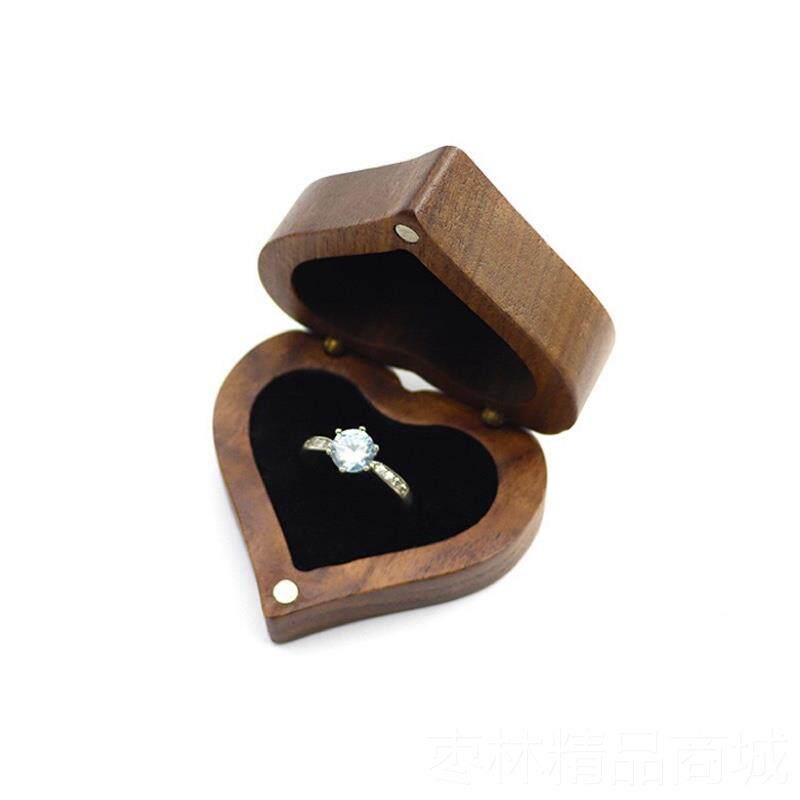正品心形戒指盒收实木珠高档宝盒结婚求婚钻戒盒定纳制木质耳钉耳