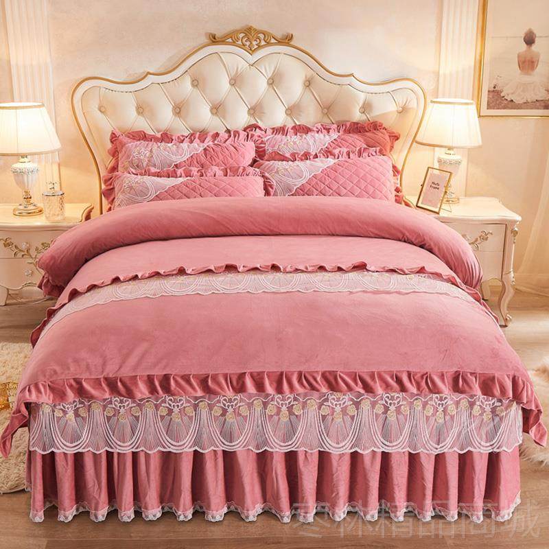 正品欧水式公主风牛奶季晶绒蕾丝床裙面绒被双套冬夹棉保暖床罩四,床上用品,床品套件/四件套/多件套,淘宝优惠券,粉丝福利购,淘宝优惠卷