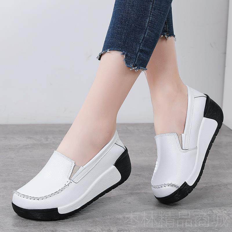 正品一脚女鞋真皮坡跟摇厚底软底舒适蹬女摇鞋口中年妈浅妈单鞋春,女鞋,松糕（摇摇）鞋,淘宝优惠券,粉丝福利购,淘宝优惠卷