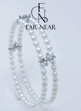 巴洛克弹力手镯双层珍珠FAR NEAR轻奢小众s925银镀金独家设计手链