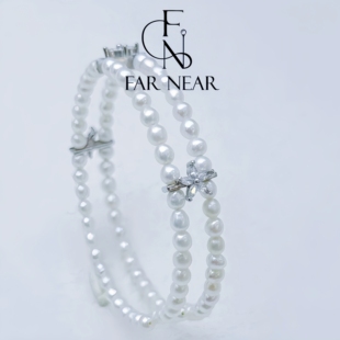 巴洛克弹力手镯双层珍珠FAR NEAR轻奢小众s925银镀金独家设计手链