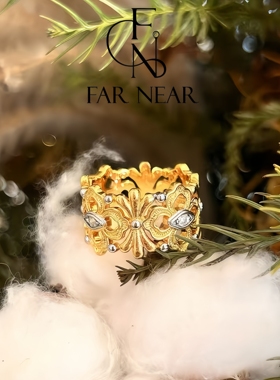 镂空雕花戒指FAR NEAR意大利拉丝中古风食指戒指环高级感小众设计