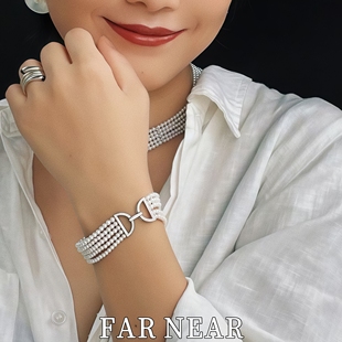 天然淡水珍珠手链五层FAR NEAR轻奢满钻流苏多层设计感小众高级感