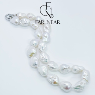 天然大巴洛克珍珠项链FAR NEAR不规则强光白透粉小众设计锁骨链女