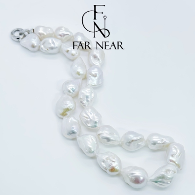 大巴洛克珍珠项链不规则白透粉