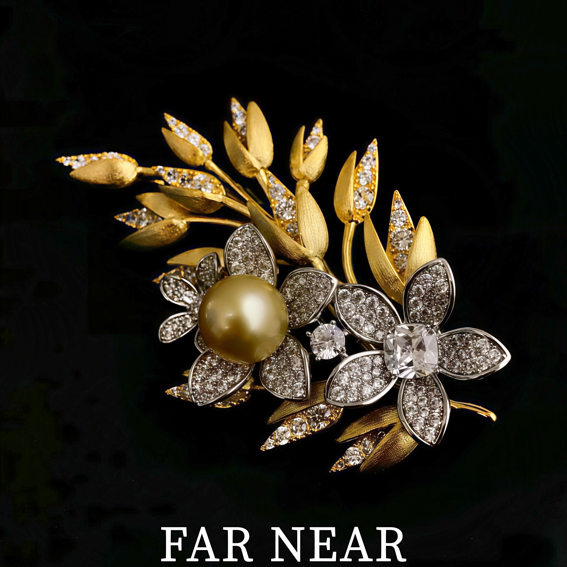 南阳金珠胸针麦穗锆石三花FAR NEAR金色镶钻奢华气质优雅设计别针