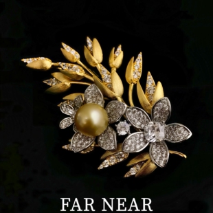 NEAR金色镶钻奢华气质优雅设计别针 南阳金珠胸针麦穗锆石三花FAR