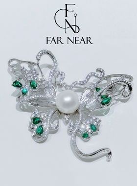 绿锆石蝴蝶珍珠胸针FAR NEAR轻奢小众设计高级感胸花西装外套别针