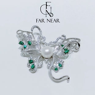 绿锆石蝴蝶珍珠胸针FAR 外套别针 NEAR轻奢小众设计高级感胸花西装
