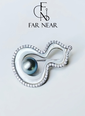 大溪地珍珠葫芦胸针白蝶母贝FAR NEAR小众设计感西装大衣胸花别针