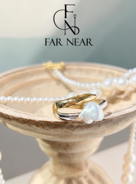 锆石戒指FAR NEAR金银双色s925银螺纹开口戒指食指戒可调法式小众