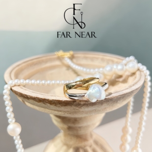 锆石戒指FAR 小众 NEAR金银双色s925银螺纹开口戒指食指戒可调法式