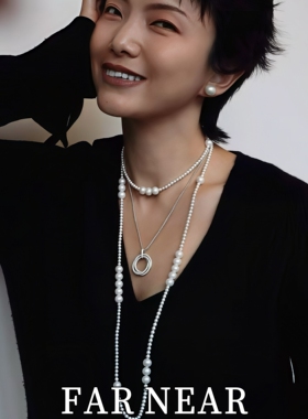 天然淡水珍珠长款项链FAR NEAR多层叠戴法式毛衣链小众设计感多圈