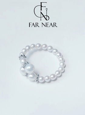 巴洛克弹力戒指天然淡水珍珠FAR NEAR单层弹力戒可调节s925银镀金