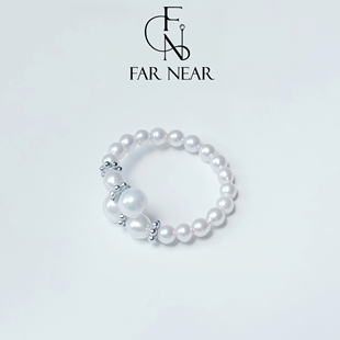 巴洛克弹力戒指天然淡水珍珠FAR NEAR单层弹力戒可调节s925银镀金