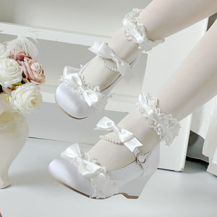 现货/初恋姬芝士芒芒lolita原创蝴蝶结圆头坡跟古早味lo鞋