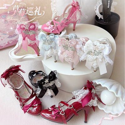 现货 /草莓巡礼芝士芒芒lolita原创蝴蝶结圆头坡跟古早味lo鞋