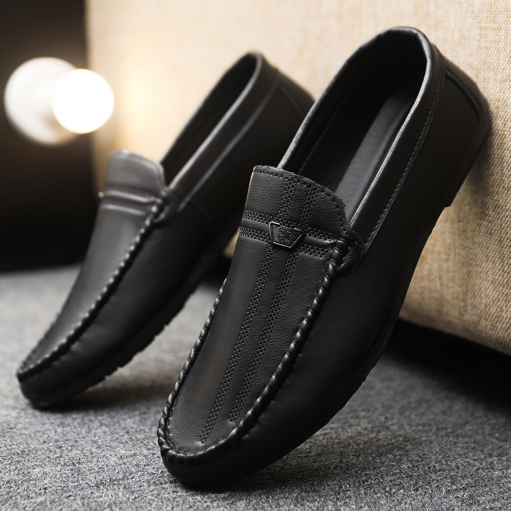 春季皮面男鞋商务透气潮流休闲懒人鞋一脚蹬豆豆鞋男低帮乐福鞋