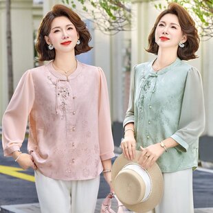 中年女士宽松上衣打底衫 妈妈春季 春夏洋气大码 t恤女2026新款 长袖