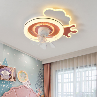 儿童卧室风扇灯360度摇头男孩女孩一体吸顶灯创意房间电风扇静音