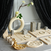 首饰展示架奶咖色绒布饰品托盘黑洞石饰品珠宝陈列拍摄道具摆件