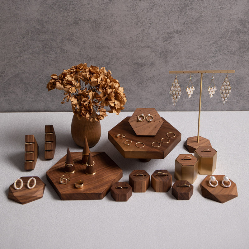 首饰展示架胡桃木套系戒指托耳环架饰品珠宝陈列拍摄创意道具摆件
