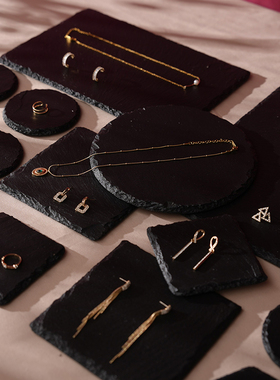 首饰展示架黑色石板项链摆放展示垫珠宝首饰托盘陈列饰品拍照道具