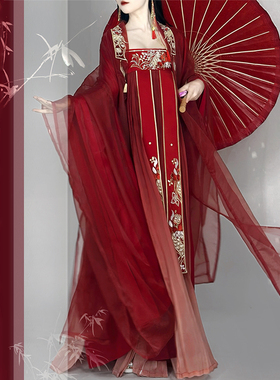 仙楚姬原创汉服女【红妆】唐制披袄刺绣齐胸襦裙大袖衫日常秋冬款