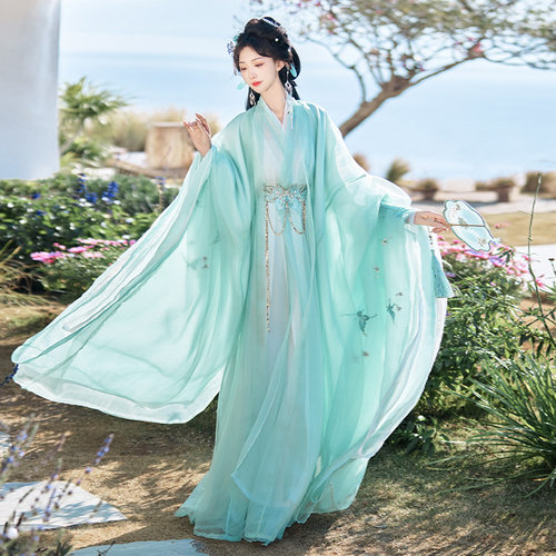 仙楚姬原创汉服女【青衫】魏晋交领大袖衫内直裾清冷日常春夏款