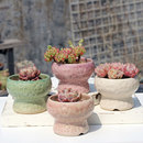 新款 印章多肉花盆小号粗陶家用创意简约清新透气植物花器窝口火锅