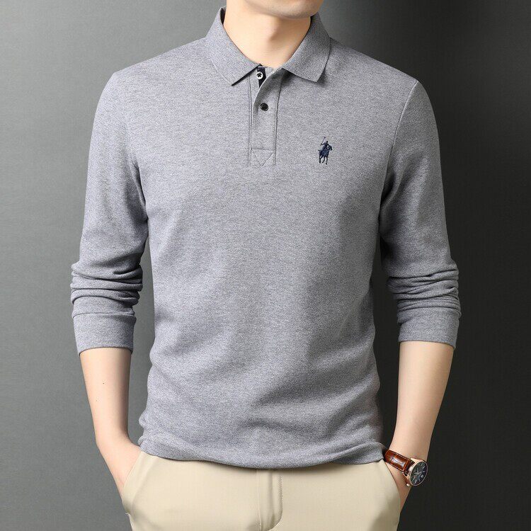 保罗男装POLO衫中年男士长袖t恤纯棉中年爸爸装高端上衣服体桖丅