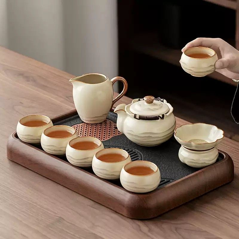 水墨年轻人汝窑茶具套装家用轻奢高档陶瓷泡茶壶茶杯茶盘2025新款
