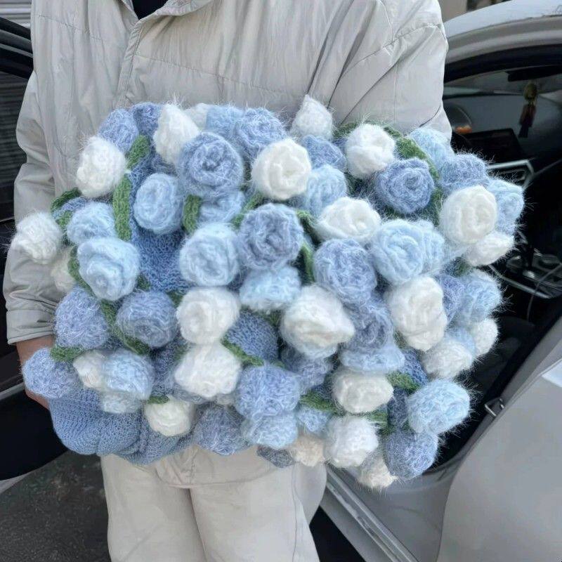 玫瑰花束毯子成品教师节送女生朋友闺蜜生日新婚礼物毛线手工编织