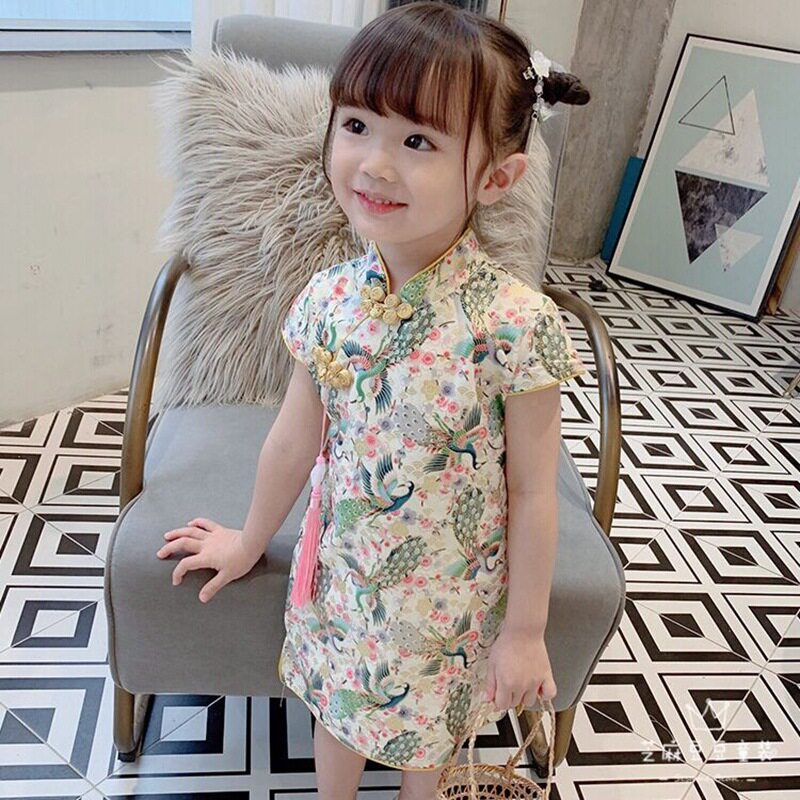 专柜正品女童中国风复古连衣裙