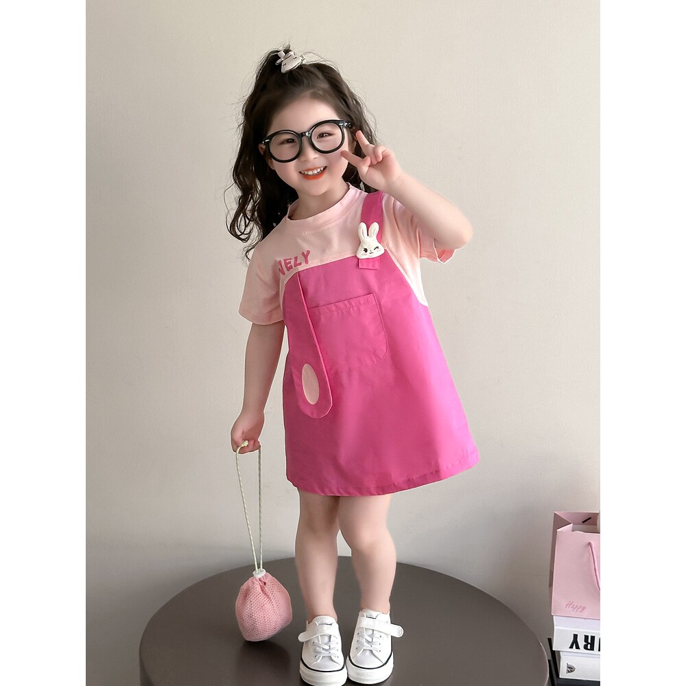 专柜正品女童夏季假两件背带裙