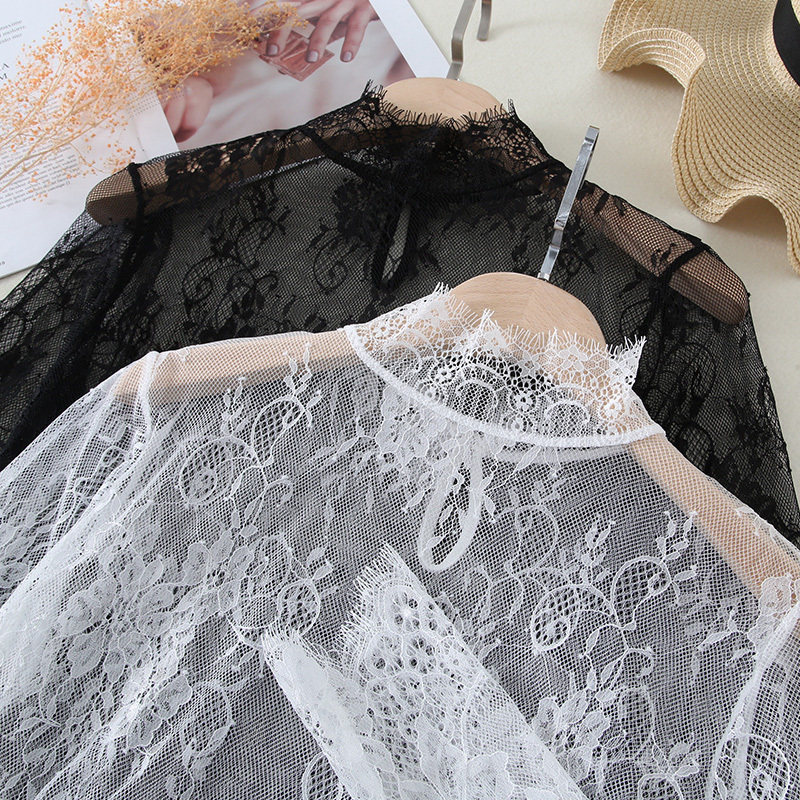 睫毛边高领蕾丝打底衫女长袖网纱内搭性感镂空很仙的上衣超仙洋气