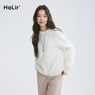 洪陵【云端系列】山羊绒百搭拉绒圆领特厚套头衫女